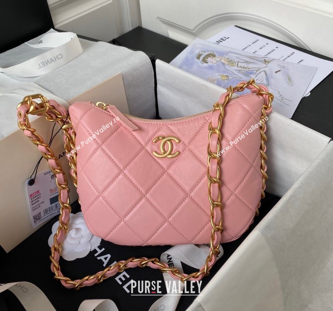 Chanel Shiny Lambskin Hobo Bag AS4443 Coral Pink 2023 (yezi-2312260132)