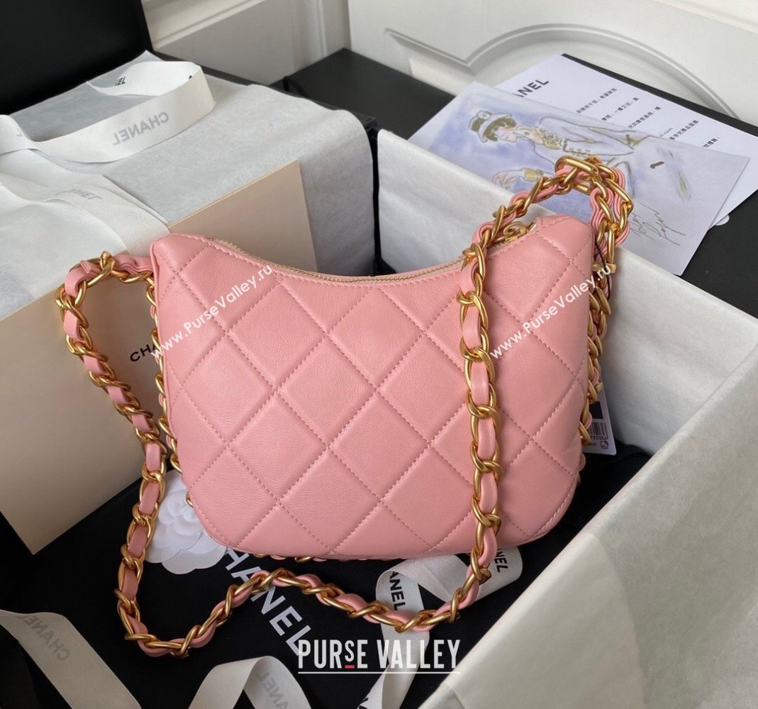 Chanel Shiny Lambskin Hobo Bag AS4443 Coral Pink 2023 (yezi-2312260132)