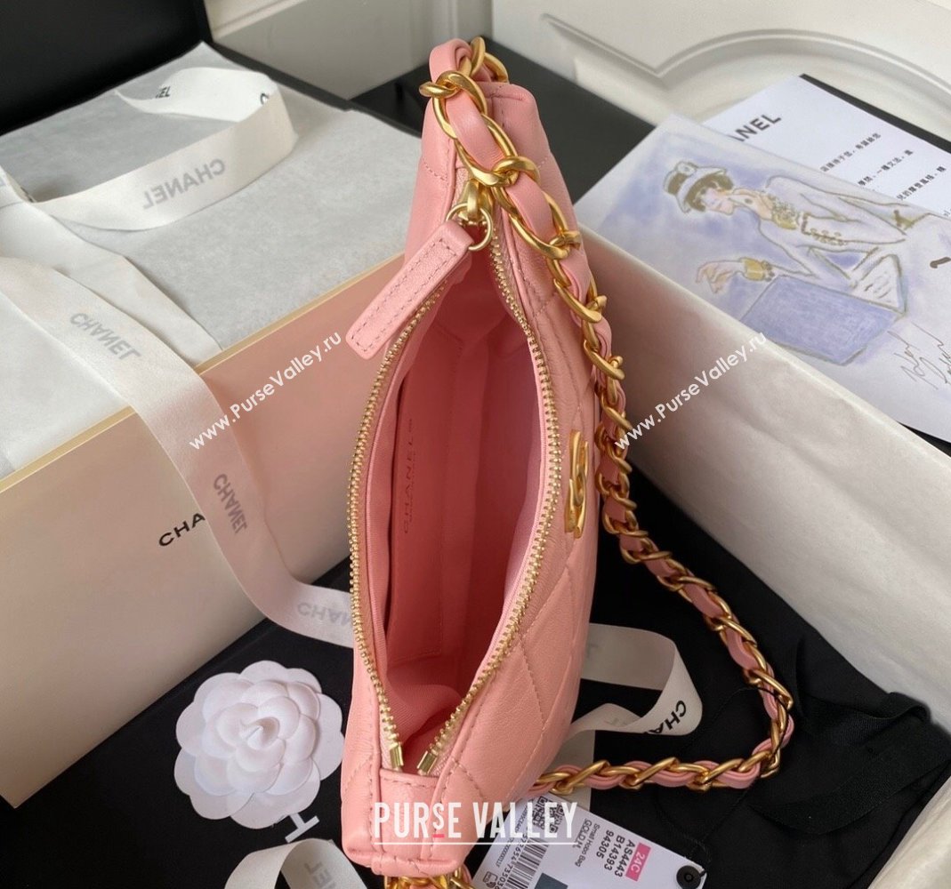 Chanel Shiny Lambskin Hobo Bag AS4443 Coral Pink 2023 (yezi-2312260132)