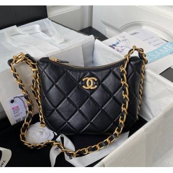 Chanel Shiny Lambskin Hobo Bag AS4443 Black 2023 (yezi-2312260133)