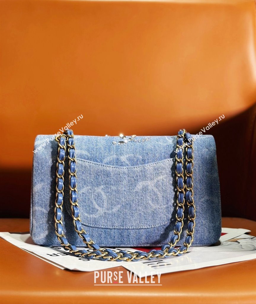 Chanel Classic Medium Flap Bag in Sequins Embroidered Denim A01112 Blue 2 2023 (yezi-2312260134)