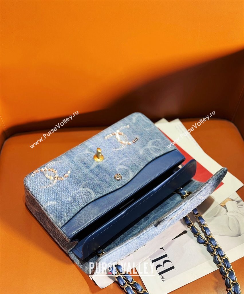 Chanel Classic Medium Flap Bag in Sequins Embroidered Denim A01112 Blue 2 2023 (yezi-2312260134)