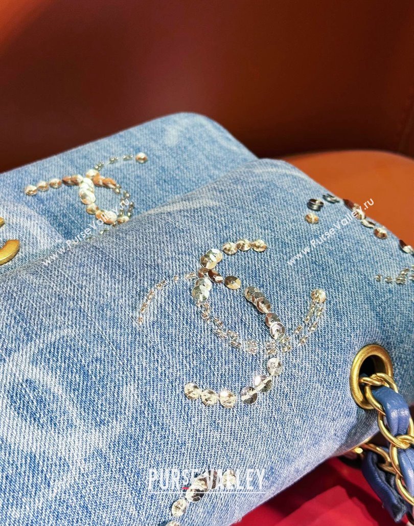 Chanel Classic Medium Flap Bag in Sequins Embroidered Denim A01112 Blue 2 2023 (yezi-2312260134)