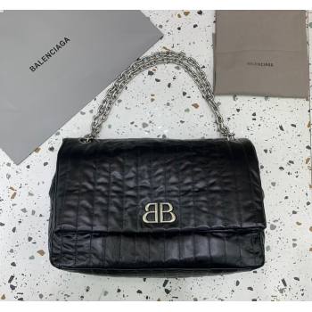 Balenciaga Monaco Large Chain Bag in black quilted thin calfskin, aged-silver hardware 2023 (JM-231229107)