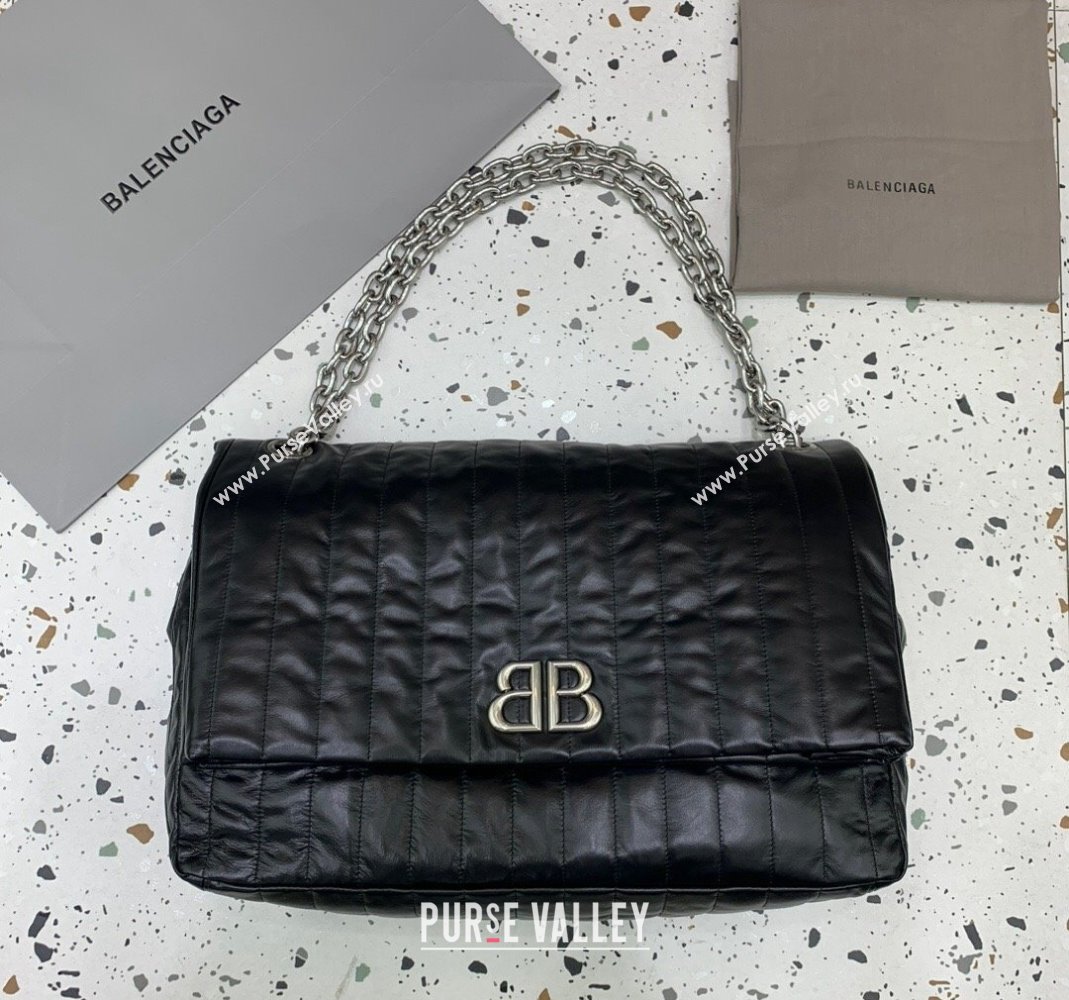 Balenciaga Monaco Large Chain Bag in black quilted thin calfskin, aged-silver hardware 2023 (JM-231229107)