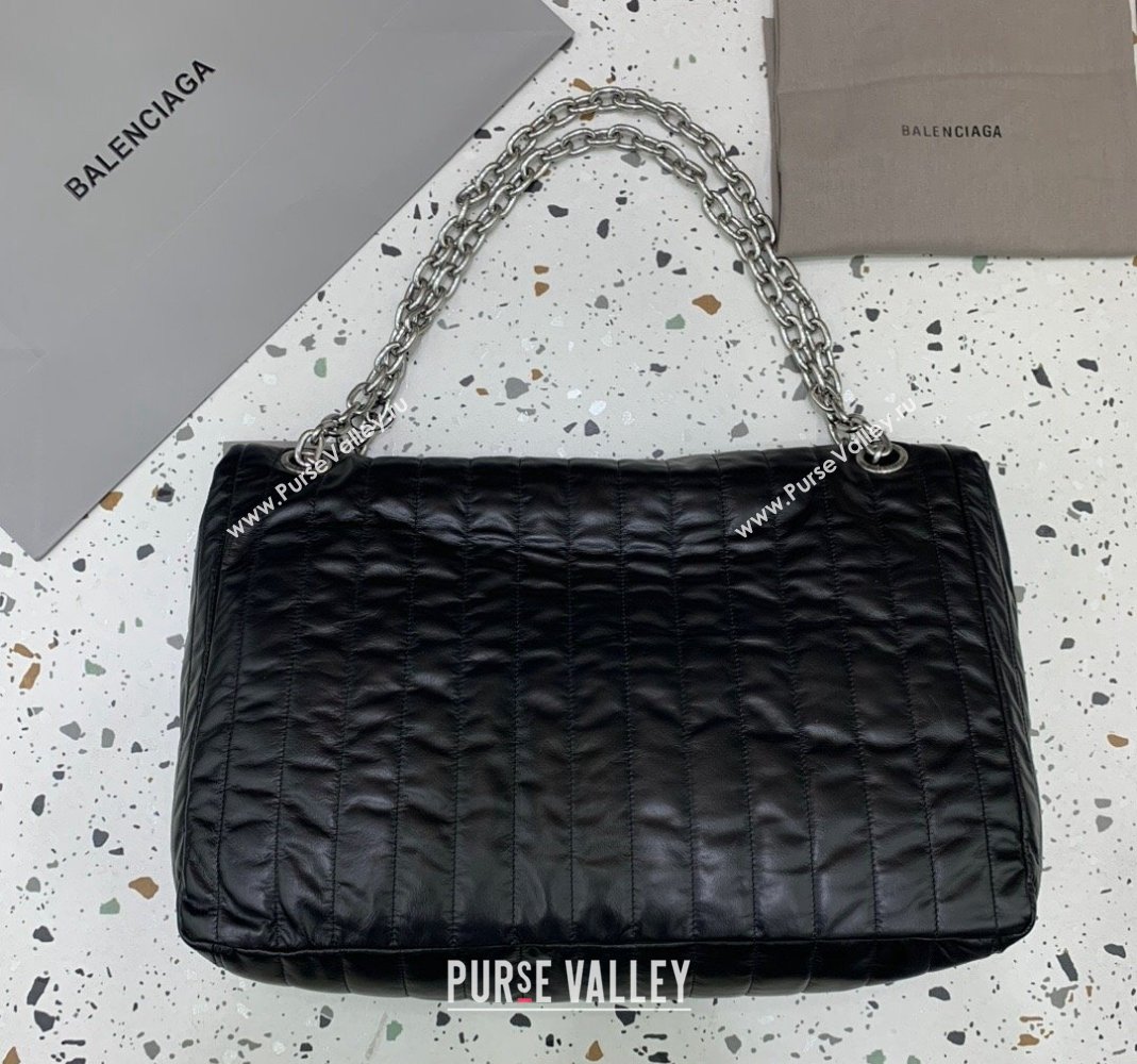 Balenciaga Monaco Large Chain Bag in black quilted thin calfskin, aged-silver hardware 2023 (JM-231229107)