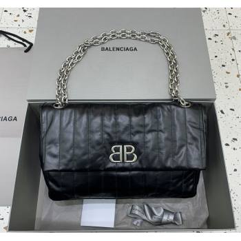 Balenciaga Monaco Medium Chain Bag in black quilted thin calfskin, aged-silver hardware 2023 (JM-231229108)
