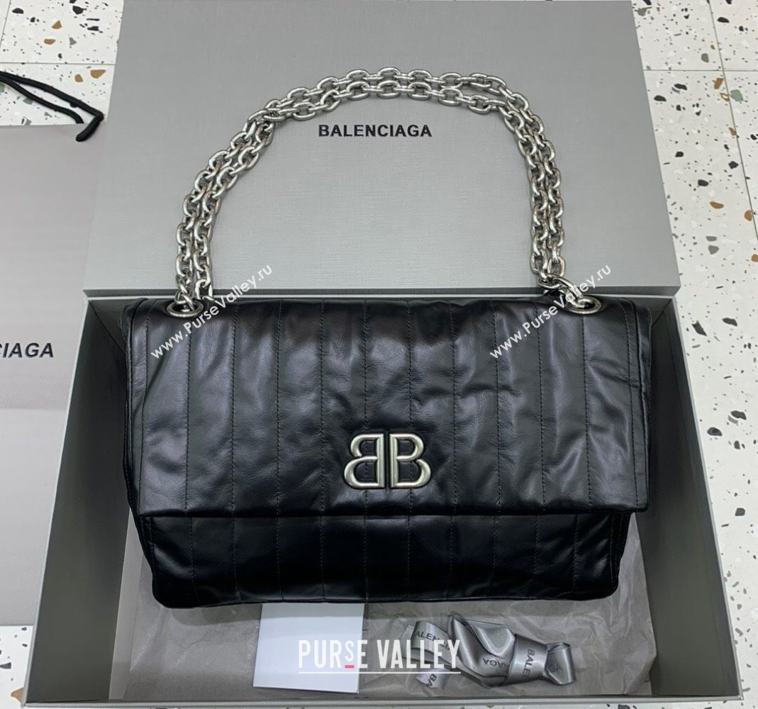 Balenciaga Monaco Medium Chain Bag in black quilted thin calfskin, aged-silver hardware 2023 (JM-231229108)