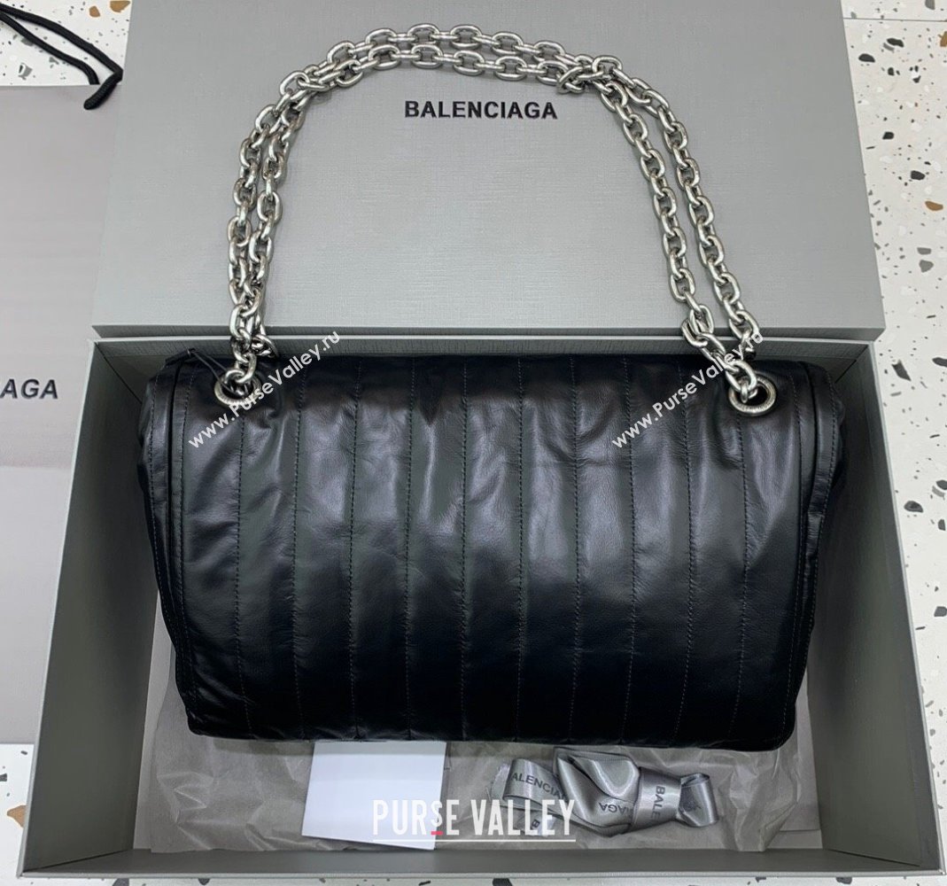 Balenciaga Monaco Medium Chain Bag in black quilted thin calfskin, aged-silver hardware 2023 (JM-231229108)