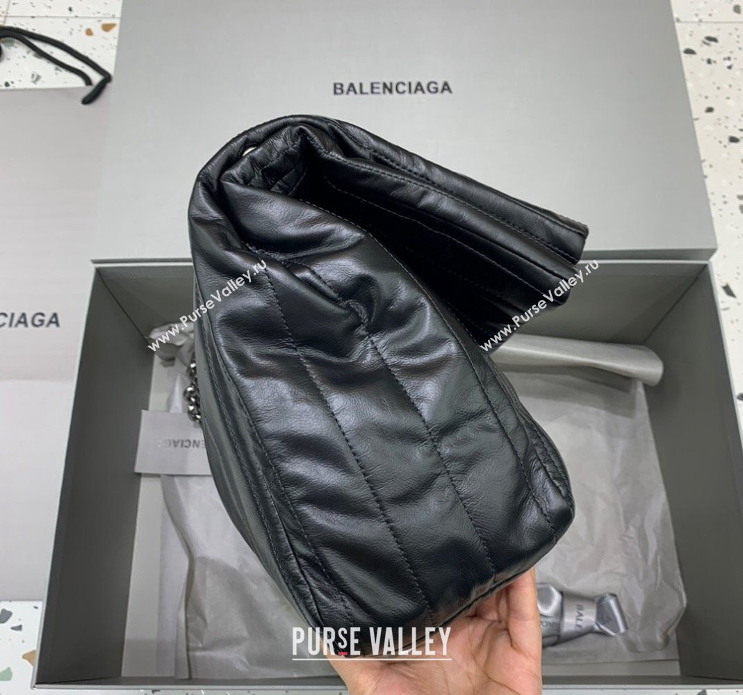 Balenciaga Monaco Medium Chain Bag in black quilted thin calfskin, aged-silver hardware 2023 (JM-231229108)