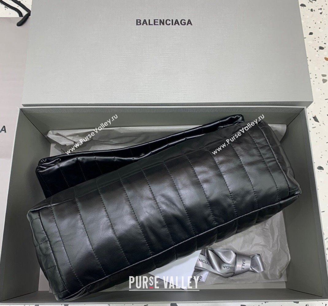 Balenciaga Monaco Medium Chain Bag in black quilted thin calfskin, aged-silver hardware 2023 (JM-231229108)