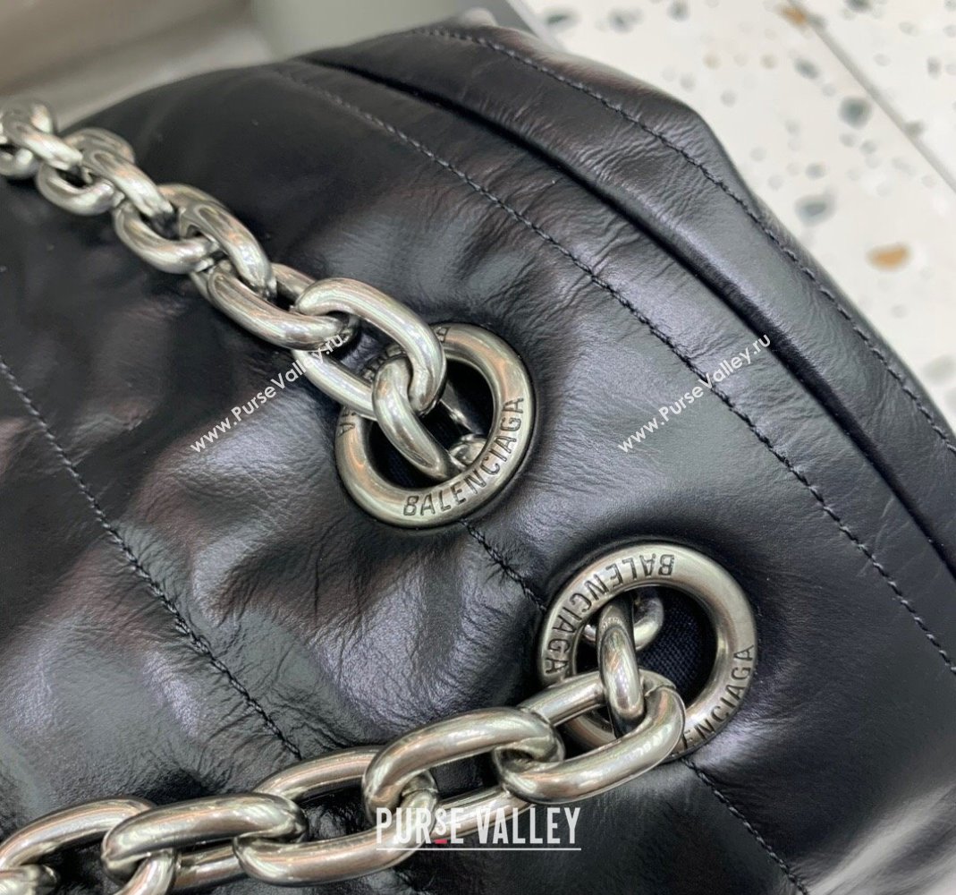 Balenciaga Monaco Medium Chain Bag in black quilted thin calfskin, aged-silver hardware 2023 (JM-231229108)