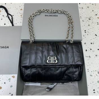 Balenciaga Monaco Small Chain Bag in black quilted thin calfskin, aged-silver hardware 2023 (JM-231229109)