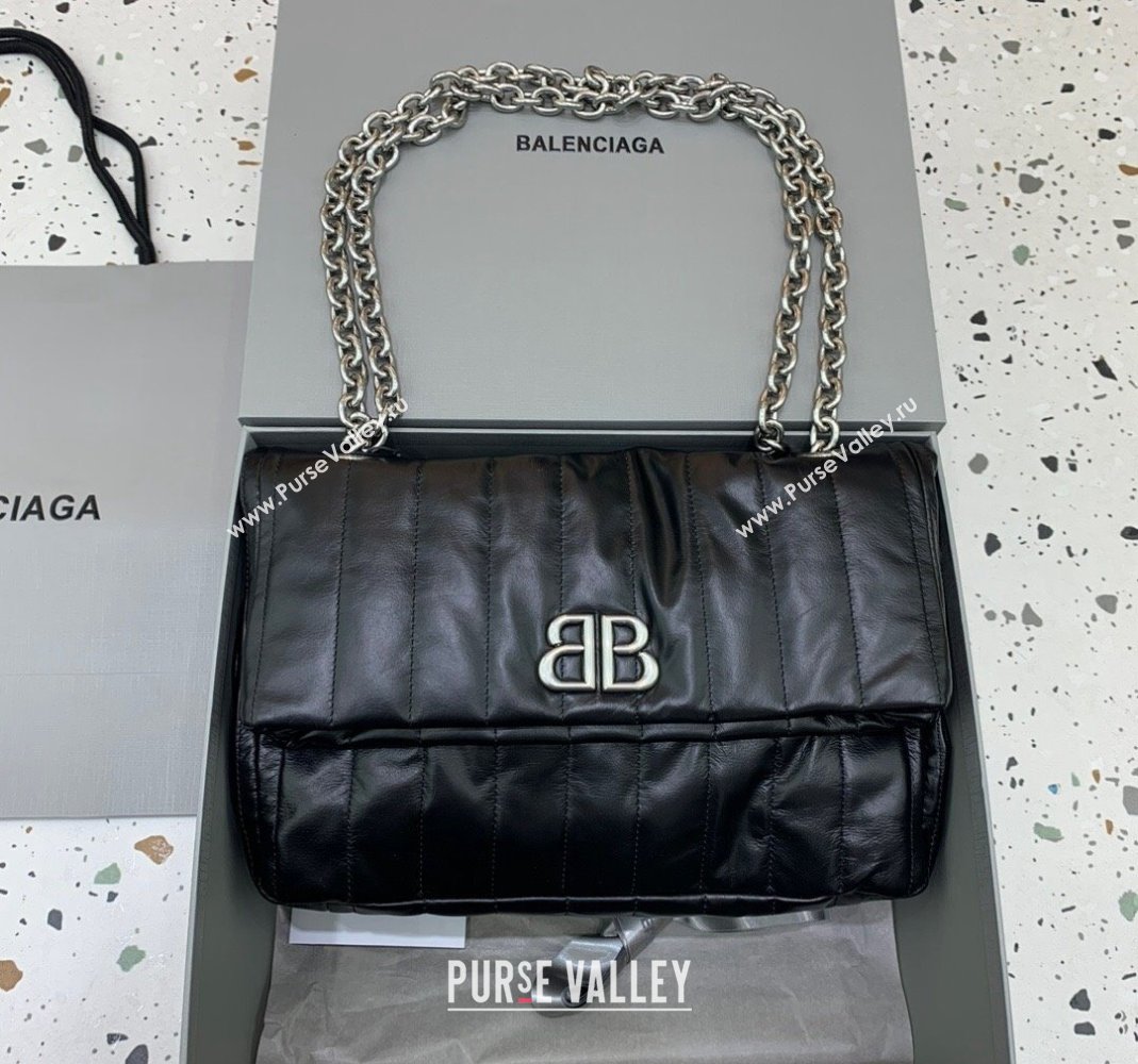 Balenciaga Monaco Small Chain Bag in black quilted thin calfskin, aged-silver hardware 2023 (JM-231229109)