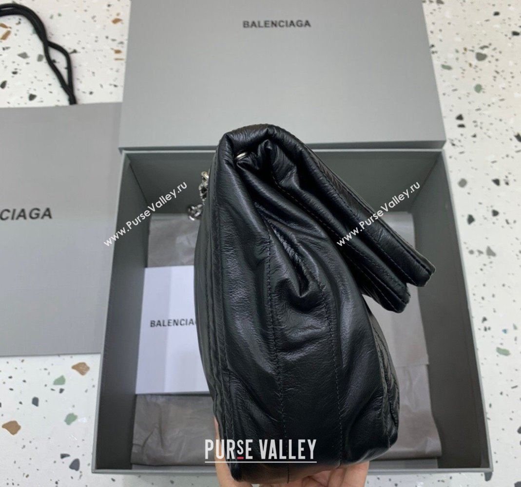 Balenciaga Monaco Small Chain Bag in black quilted thin calfskin, aged-silver hardware 2023 (JM-231229109)