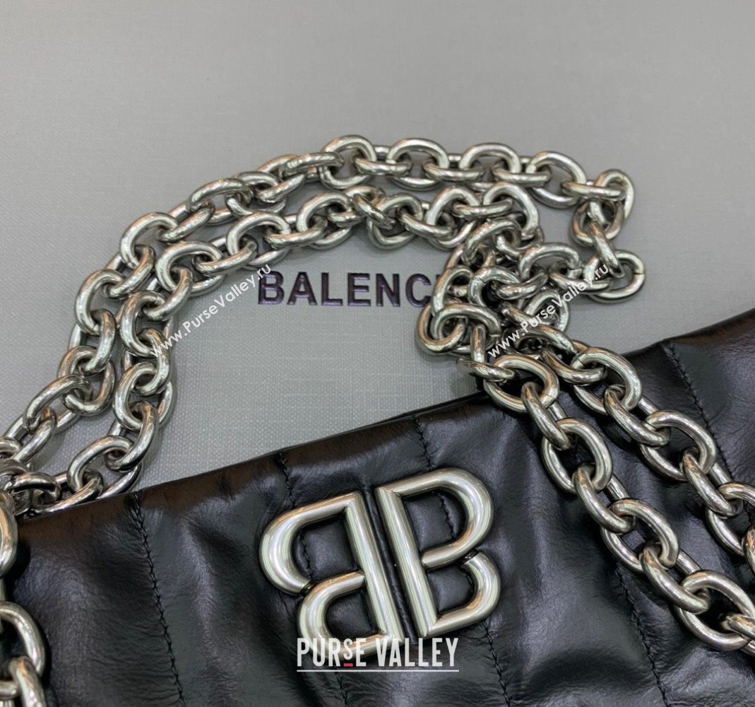 Balenciaga Monaco Small Chain Bag in black quilted thin calfskin, aged-silver hardware 2023 (JM-231229109)