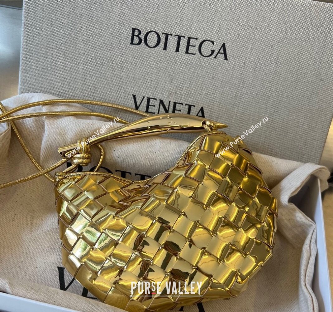 Bottega Veneta Mini Sardine Bag in Intrecciato Laminated Leather Gold 2023 744267 (WT-231226004)