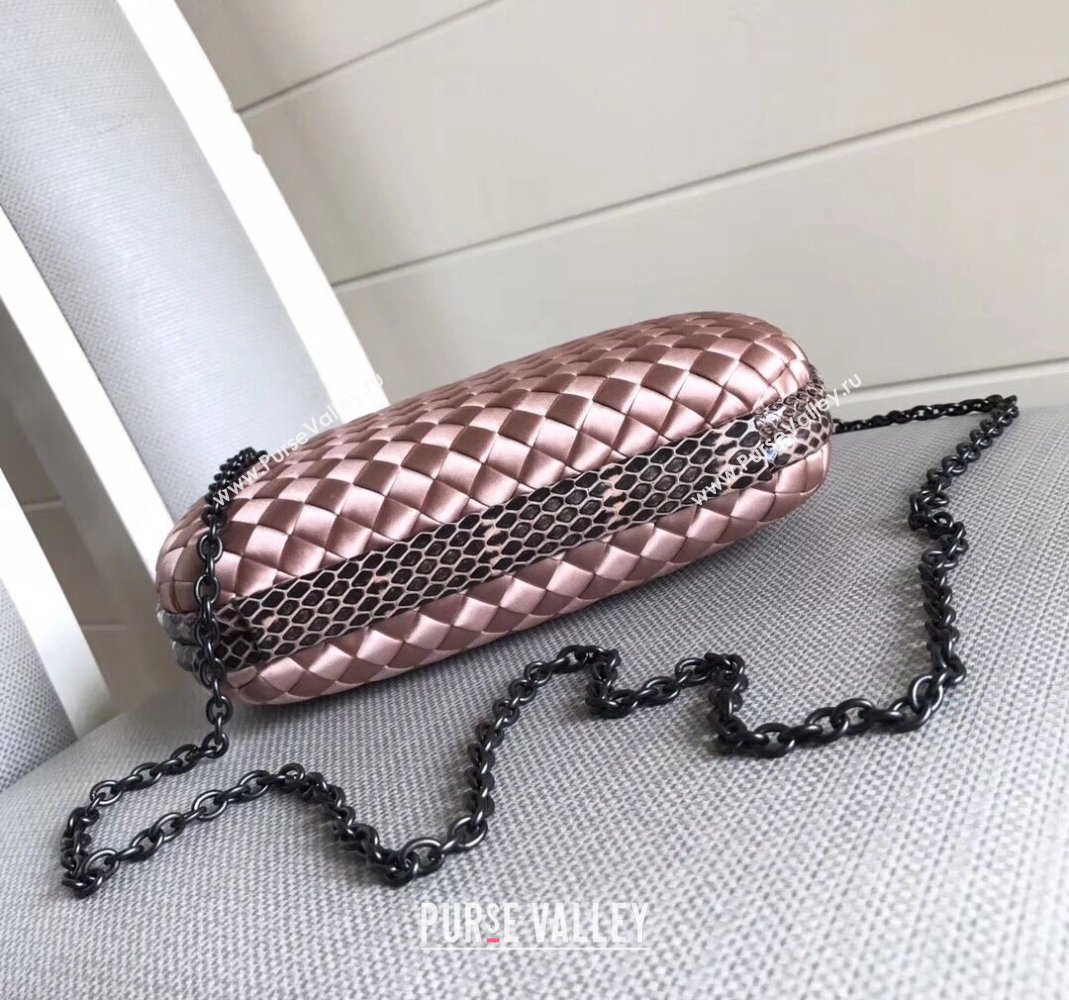 Bottega Veneta Small Silk Woven Knot Clutch with Snakeskin Trim Light Pink 2023 BV8651 (WT-231226040)