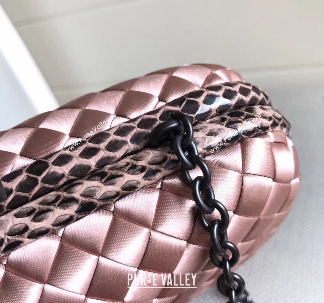 Bottega Veneta Small Silk Woven Knot Clutch with Snakeskin Trim Light Pink 2023 BV8651 (WT-231226040)