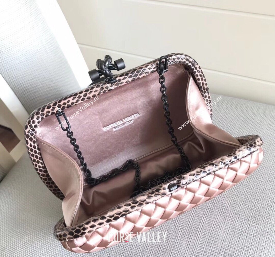 Bottega Veneta Small Silk Woven Knot Clutch with Snakeskin Trim Light Pink 2023 BV8651 (WT-231226040)