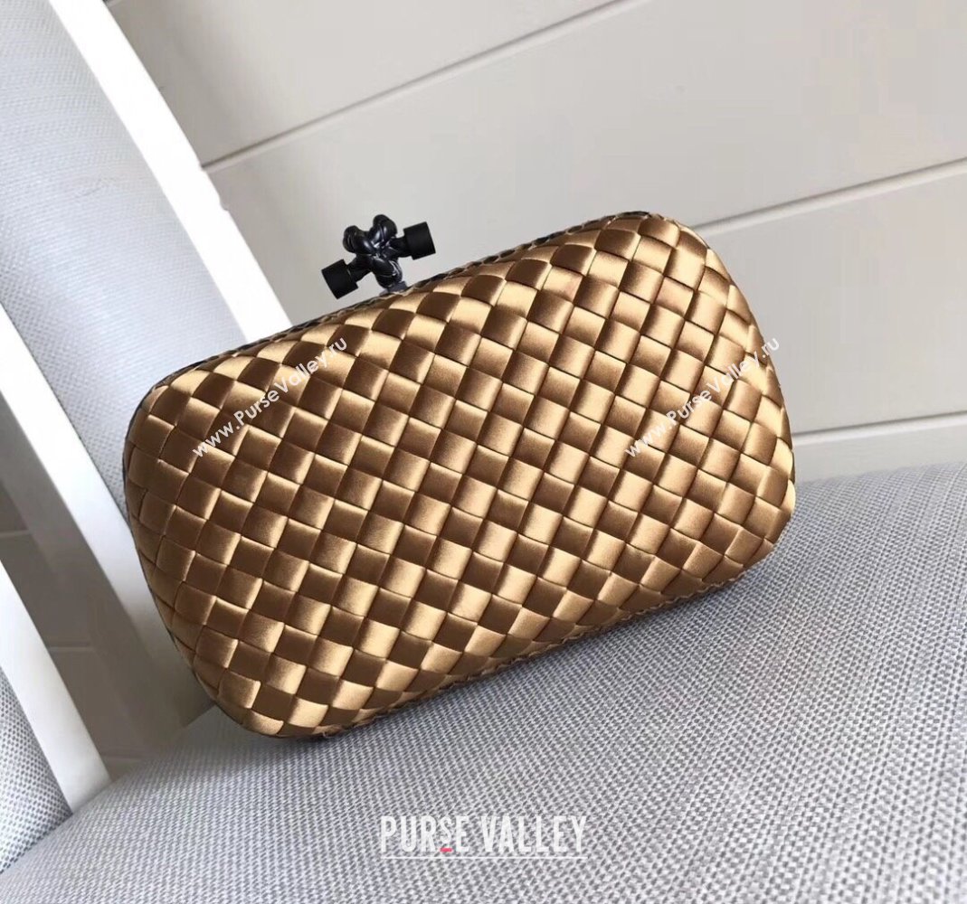 Bottega Veneta Small Silk Woven Knot Clutch with Snakeskin Trim Gold 2023 BV8651 (WT-231226041)