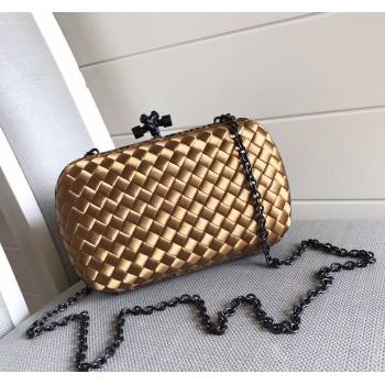 Bottega Veneta Small Silk Woven Knot Clutch with Snakeskin Trim Gold 2023 BV8651 (WT-231226041)