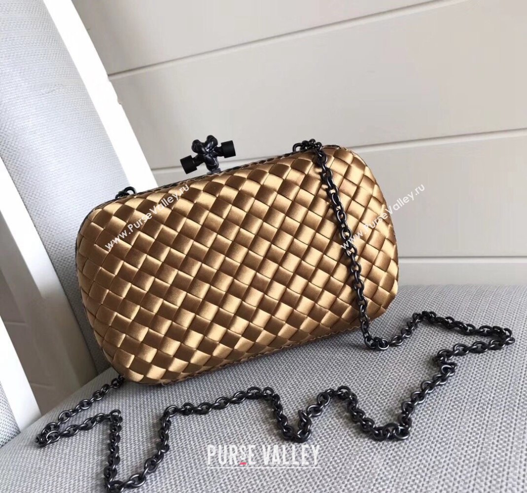 Bottega Veneta Small Silk Woven Knot Clutch with Snakeskin Trim Gold 2023 BV8651 (WT-231226041)