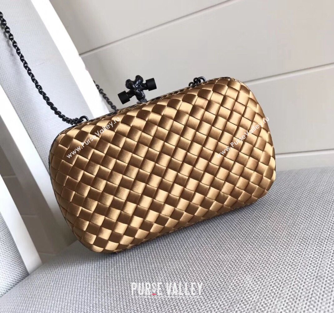 Bottega Veneta Small Silk Woven Knot Clutch with Snakeskin Trim Gold 2023 BV8651 (WT-231226041)