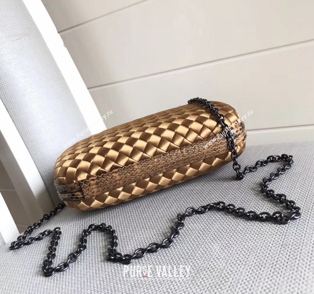 Bottega Veneta Small Silk Woven Knot Clutch with Snakeskin Trim Gold 2023 BV8651 (WT-231226041)