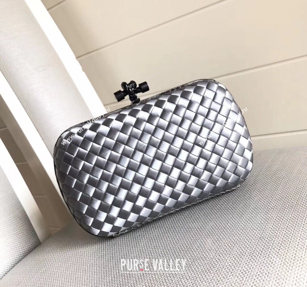 Bottega Veneta Small Silk Woven Knot Clutch with Snakeskin Trim White 2023 BV8651 (WT-231226043)