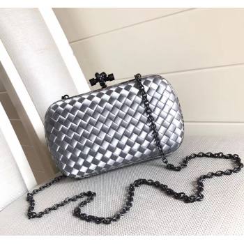 Bottega Veneta Small Silk Woven Knot Clutch with Snakeskin Trim White 2023 BV8651 (WT-231226043)