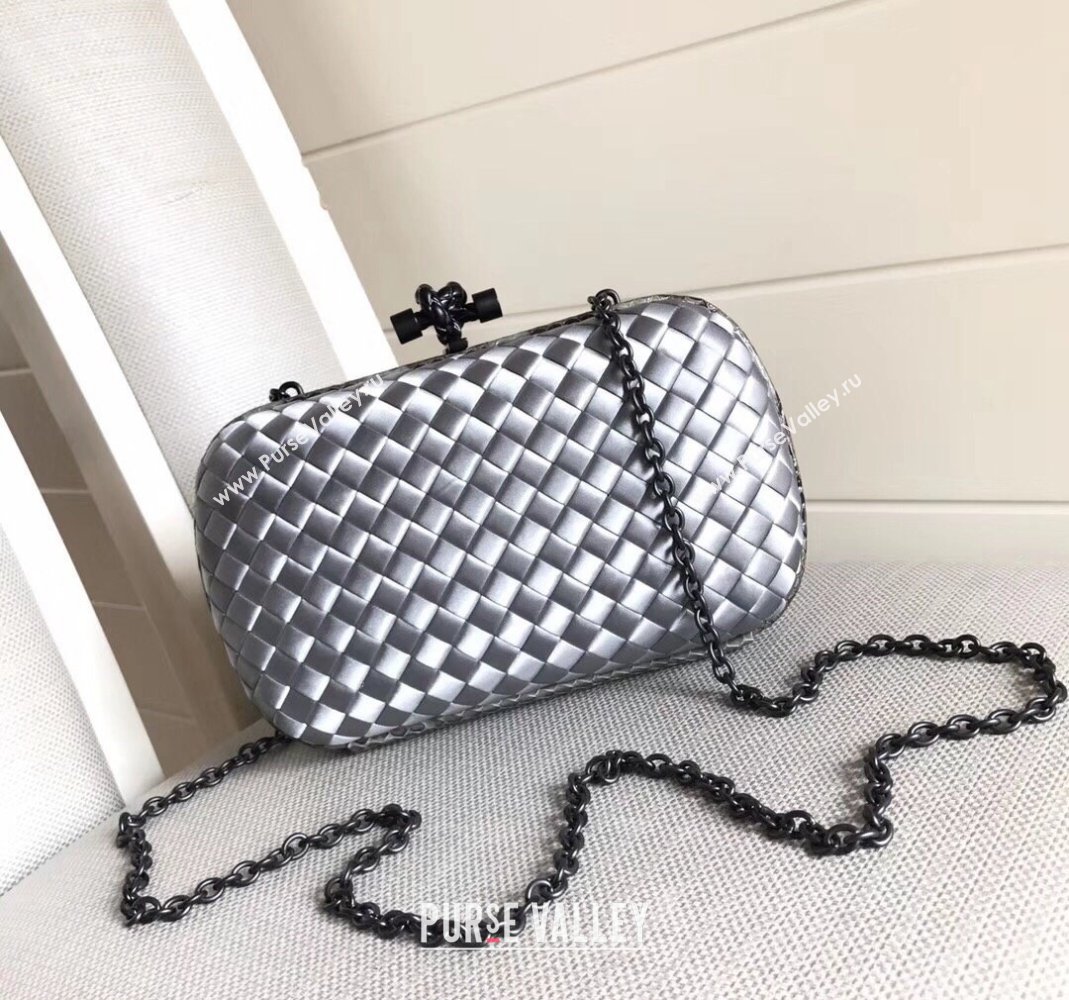 Bottega Veneta Small Silk Woven Knot Clutch with Snakeskin Trim White 2023 BV8651 (WT-231226043)