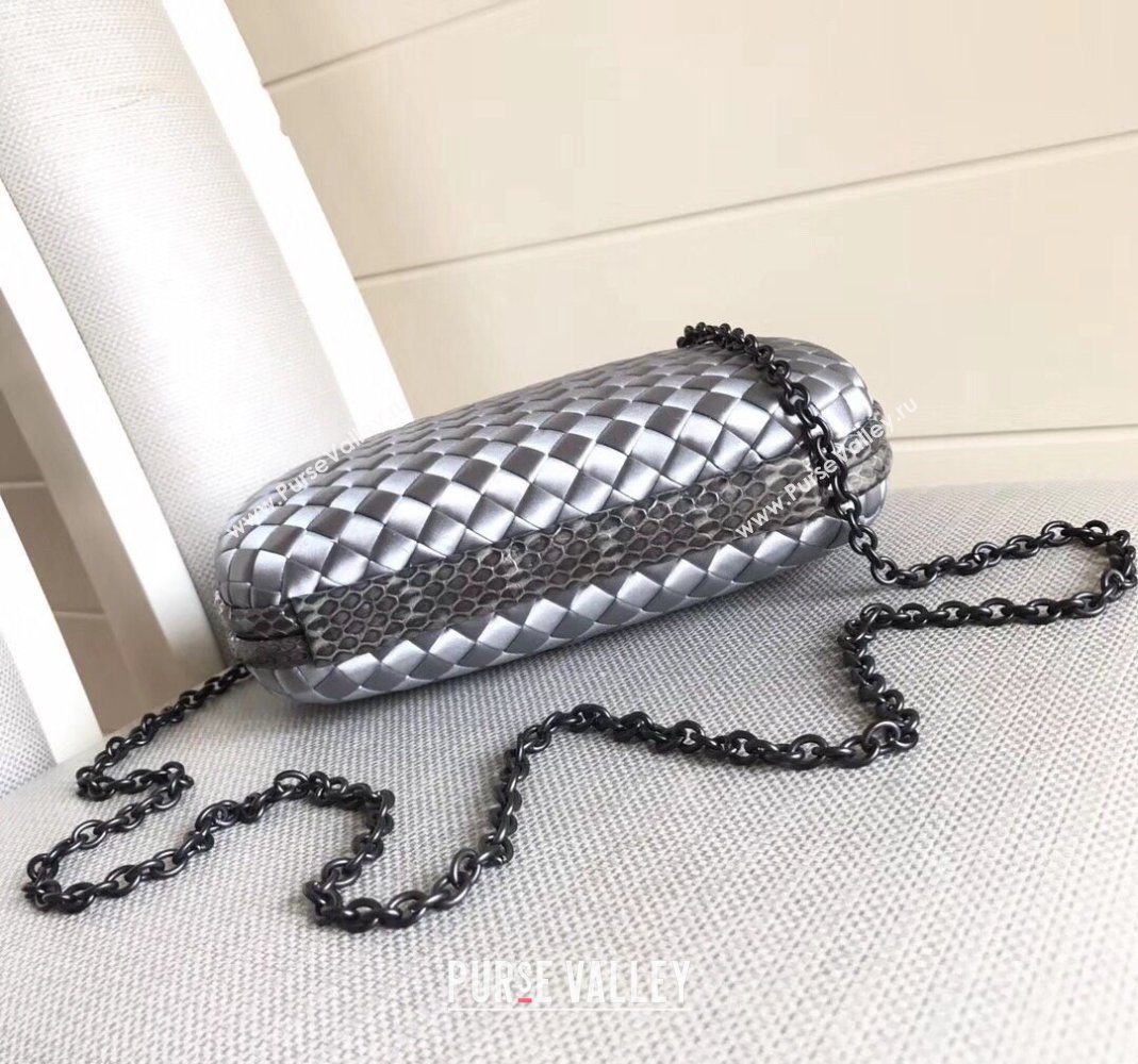 Bottega Veneta Small Silk Woven Knot Clutch with Snakeskin Trim White 2023 BV8651 (WT-231226043)