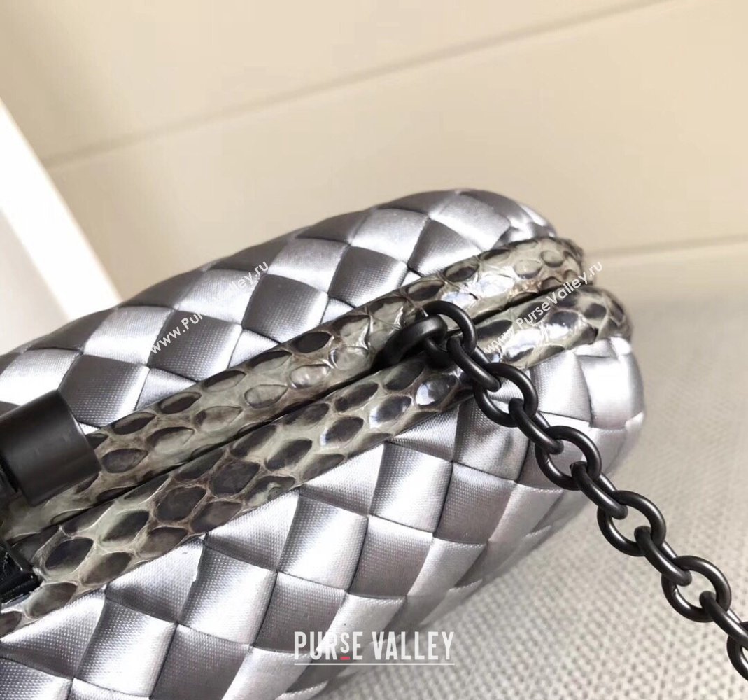 Bottega Veneta Small Silk Woven Knot Clutch with Snakeskin Trim White 2023 BV8651 (WT-231226043)