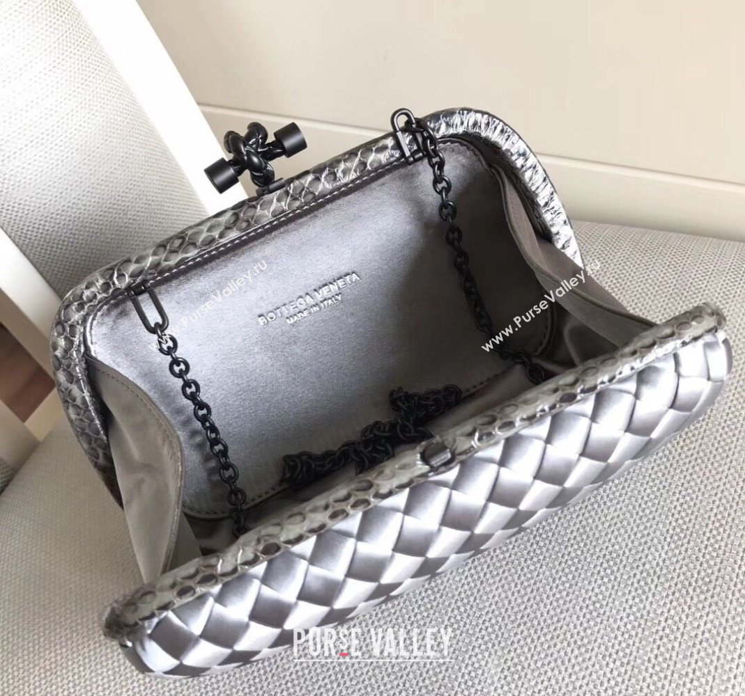 Bottega Veneta Small Silk Woven Knot Clutch with Snakeskin Trim White 2023 BV8651 (WT-231226043)