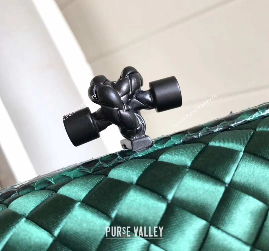 Bottega Veneta Small Silk Woven Knot Clutch with Snakeskin Trim Green 2023 BV8651 (WT-231226045)