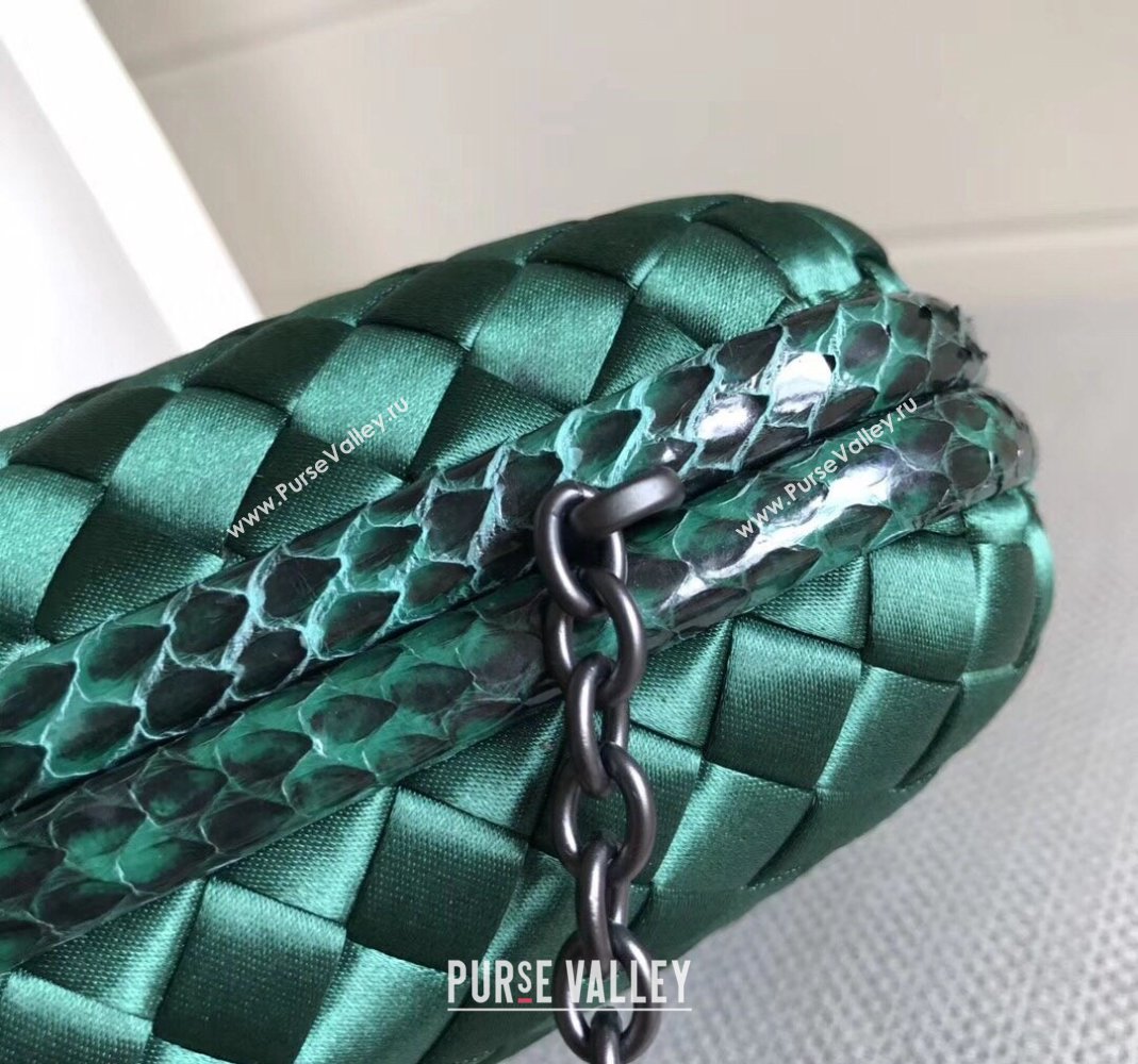 Bottega Veneta Small Silk Woven Knot Clutch with Snakeskin Trim Green 2023 BV8651 (WT-231226045)