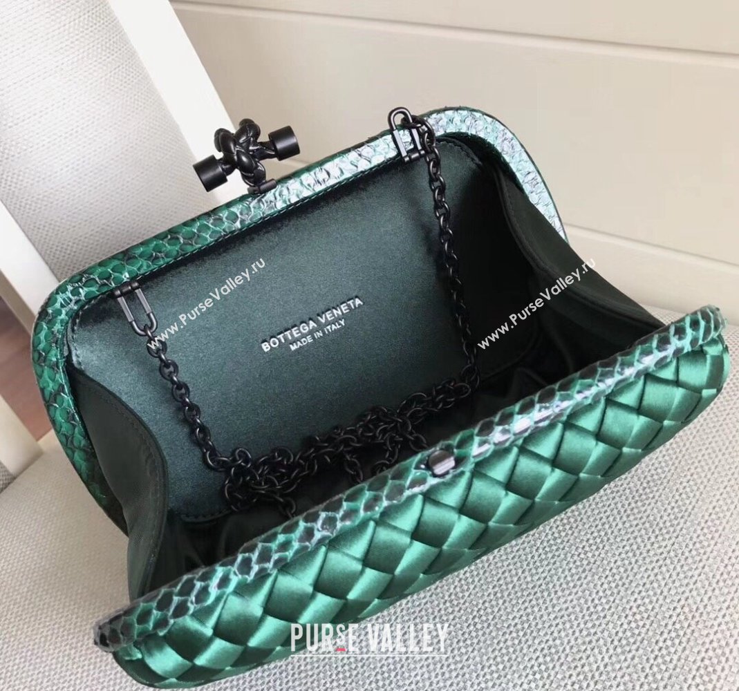 Bottega Veneta Small Silk Woven Knot Clutch with Snakeskin Trim Green 2023 BV8651 (WT-231226045)