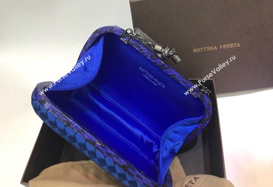 Bottega Veneta Small Silk Woven Knot Clutch with Snakeskin Trim Royal Blue 2023 BV8651 (WT-231226047)