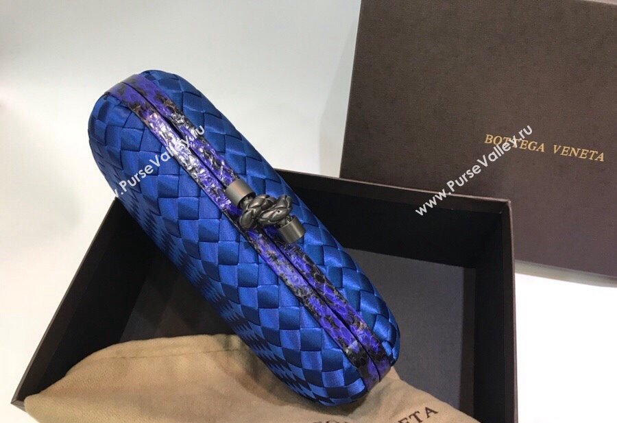 Bottega Veneta Small Silk Woven Knot Clutch with Snakeskin Trim Royal Blue 2023 BV8651 (WT-231226047)