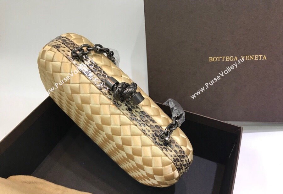 Bottega Veneta Small Silk Woven Knot Clutch with Snakeskin Trim Yellow 2023 BV8651 (WT-231226048)