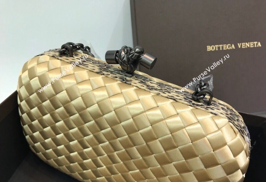 Bottega Veneta Small Silk Woven Knot Clutch with Snakeskin Trim Yellow 2023 BV8651 (WT-231226048)