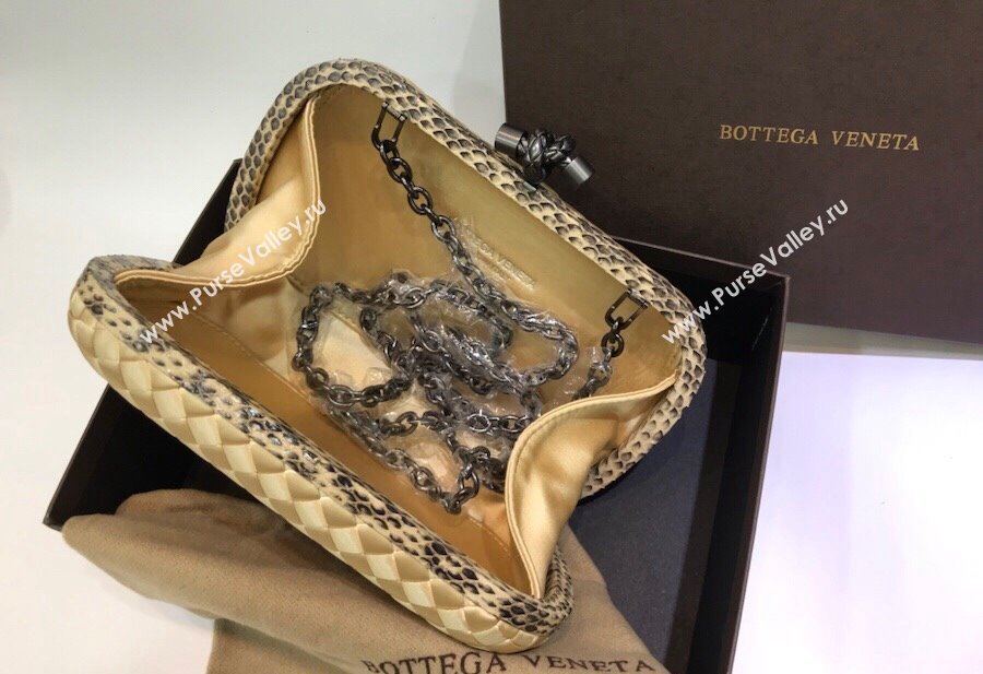 Bottega Veneta Small Silk Woven Knot Clutch with Snakeskin Trim Yellow 2023 BV8651 (WT-231226048)