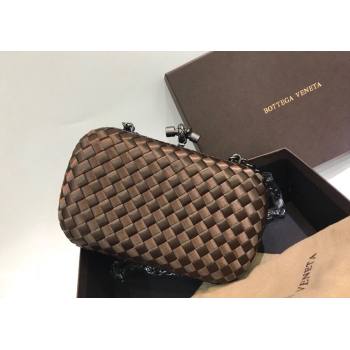 Bottega Veneta Small Silk Woven Knot Clutch with Snakeskin Trim Brown 2023 BV8651 (WT-231226049)