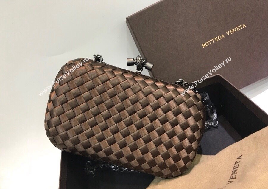 Bottega Veneta Small Silk Woven Knot Clutch with Snakeskin Trim Brown 2023 BV8651 (WT-231226049)