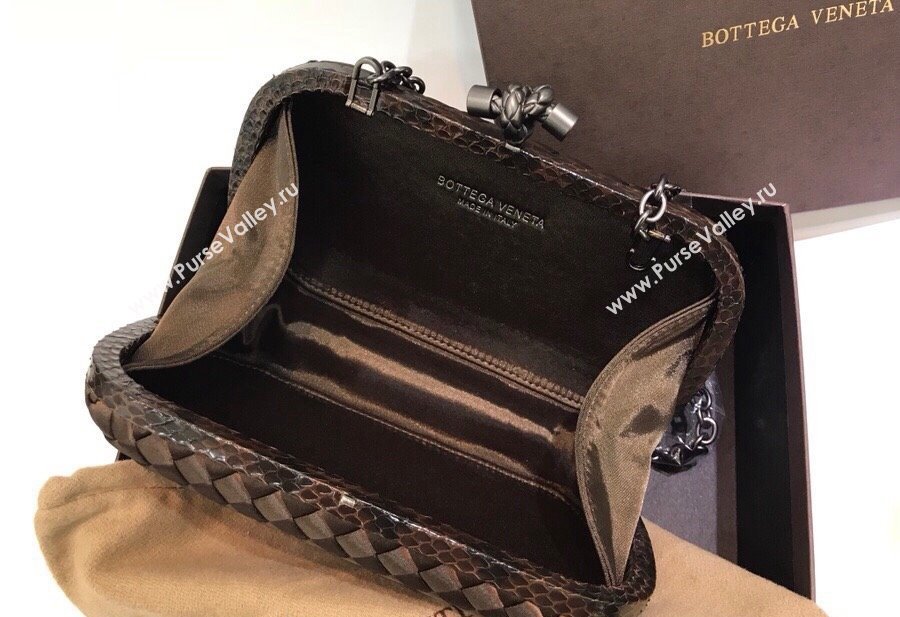 Bottega Veneta Small Silk Woven Knot Clutch with Snakeskin Trim Brown 2023 BV8651 (WT-231226049)