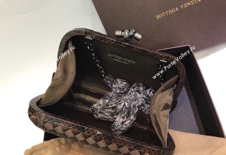 Bottega Veneta Small Silk Woven Knot Clutch with Snakeskin Trim Brown 2023 BV8651 (WT-231226049)