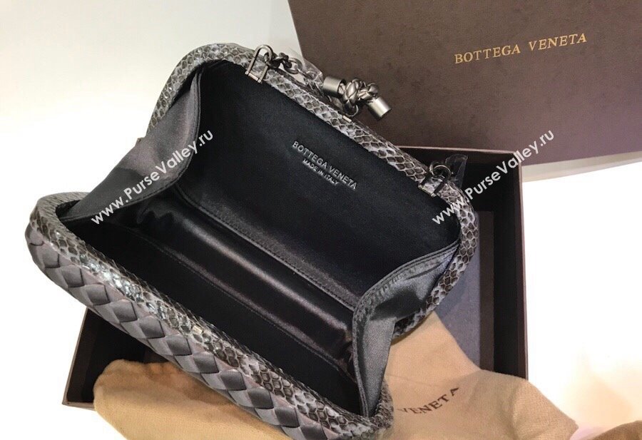 Bottega Veneta Small Silk Woven Knot Clutch with Snakeskin Trim Grey 2023 BV8651 (WT-231226050)