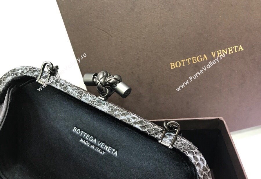 Bottega Veneta Small Silk Woven Knot Clutch with Snakeskin Trim Grey 2023 BV8651 (WT-231226050)