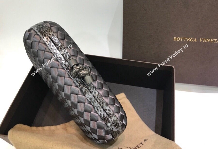 Bottega Veneta Small Silk Woven Knot Clutch with Snakeskin Trim Grey 2023 BV8651 (WT-231226050)